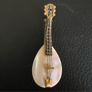 Vintage Mother of Pearl Mandolin Brooch